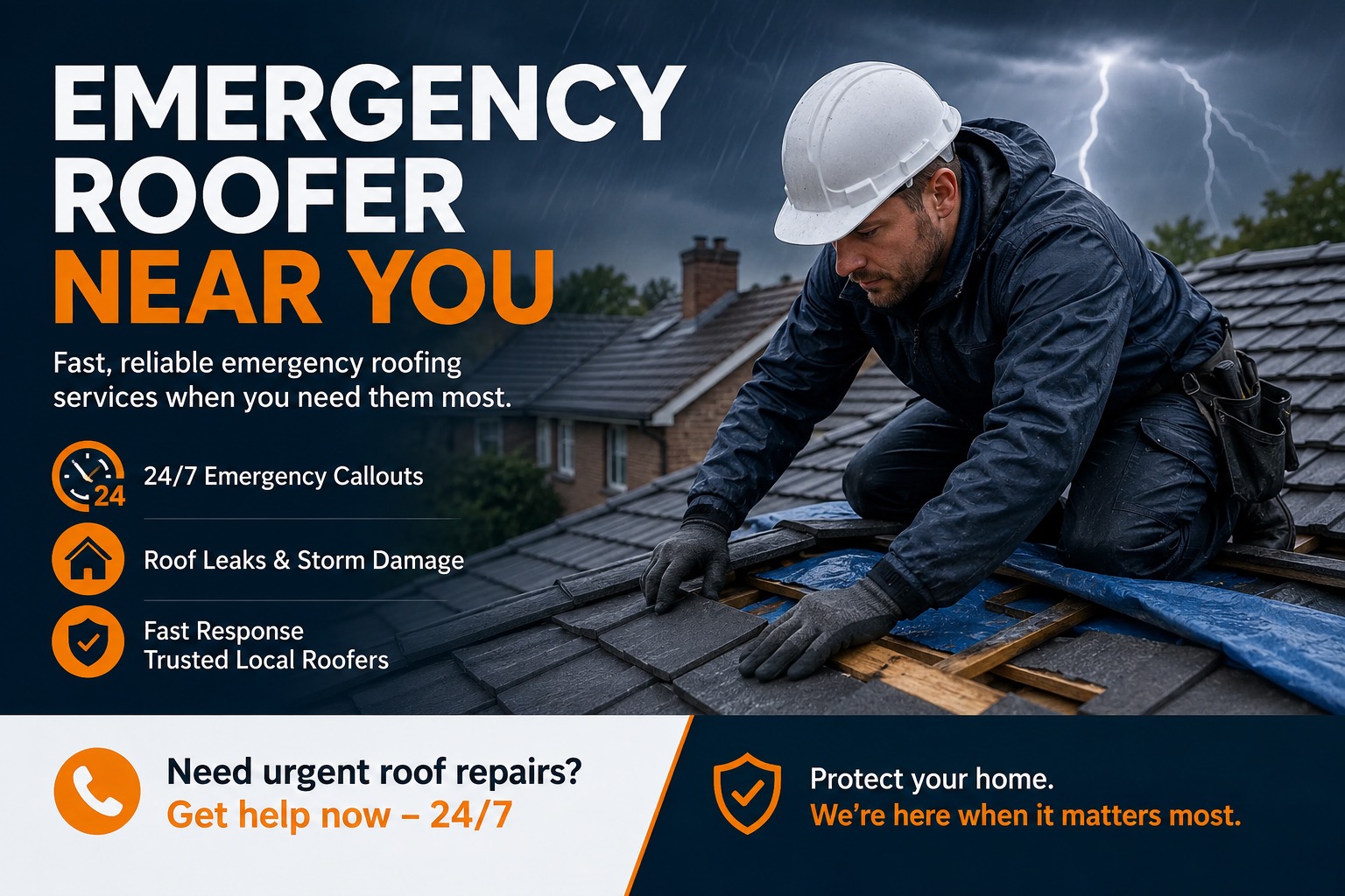 Emergency roofer doing repair